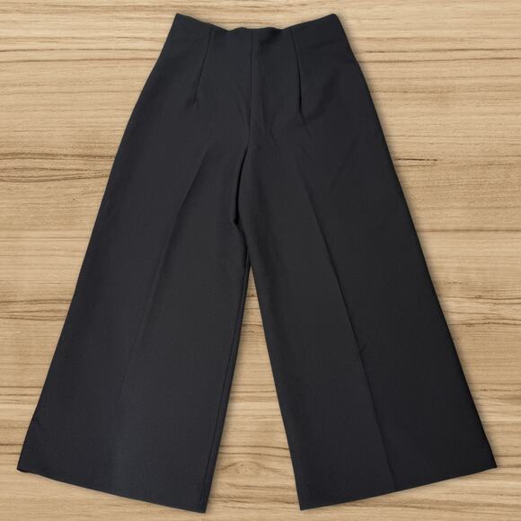 ZARA High Waist Wide Leg Cropped Trousers Black Culotte Dress Pants Large - Picture 3 of 11